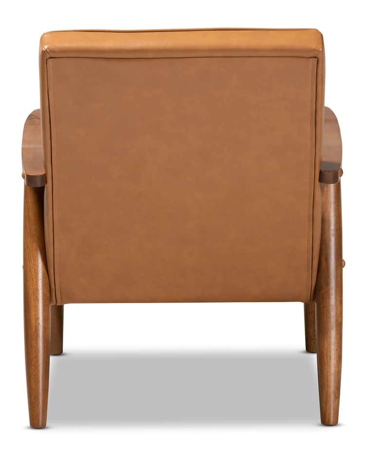 LSFH Unique Design True Innovations Sorrento Button-Tufted Accent Armchair with Solid Teak Wood Frame, Set of 2, Brown