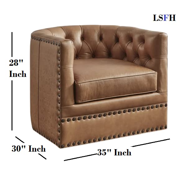LSFH Unique Design True Innovations Lennoz Swivel 360 Degree Accent Chair Armchair Single Sofa Chair for Small Apartments, Living Room or Bedroom (1 Chair, Brown)