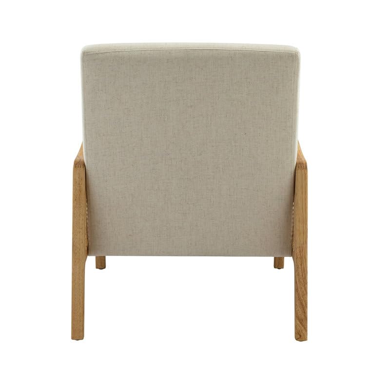 LSFH Unique Design Fabric Upholstered Rattan Cane Accent Chair, Armchair with Solid Sagwan Wooden Frame Single Sofa Chair for Small Apartments, Living Room or Bedroom (Set of 2 Chairs, Off White)