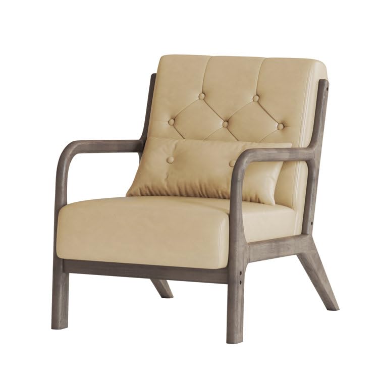 LSFH Unique Design True Innovations Alcie Accent Chair, Ottoman Armchair with Solid Sagwan Wooden Frame Single Sofa Chair for Small Apartments, Living Room or Bedroom (Set of 2 Chairs, Beige)