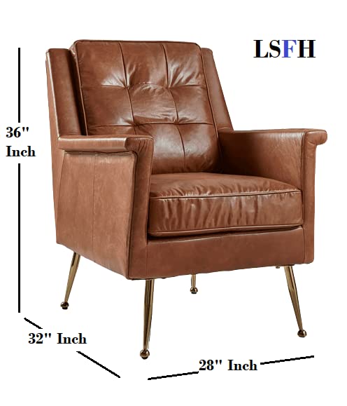 LSFH Unique Design True Innovations Buttoned Leatherette Accent Chair Armchair with Gold Stainless Steel Legs Single Sofa Chair for Small Apartments, Living Room or Bedroom (1 Chair, Brown)