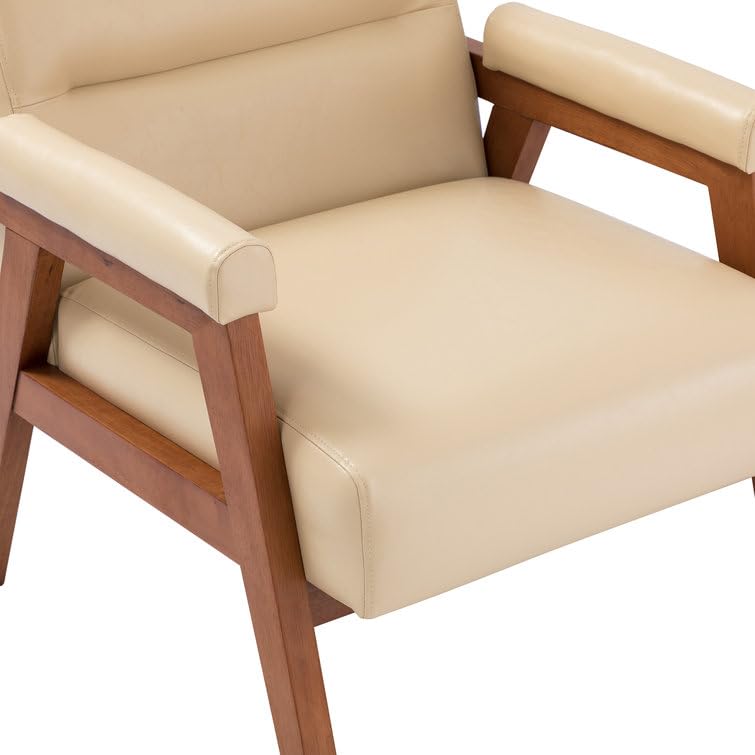 LSFH Unique Design True Innovations Mackenne Accent Chair, Ottoman Armchair with Solid Sagwan Wooden Frame Single Sofa Chair for Small Apartments, Living Room or Bedroom (1 Chair, Beige)