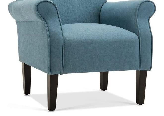 LSFH Unique Design Versatile Button Tufted Fabric Accent Chair Armchair with Solid Sagwan Wooden Frame Single Sofa Chair for Small Apartments, Living Room or Bedroom (Set of 2 Chairs, Blue)