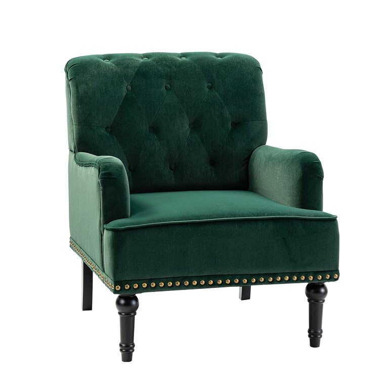 LSFH Unique Design True Innovations Jakuz Accent Chair, Armchair with Solid Sagwan Wooden Frame Single Sofa Chair for Small Apartments, Living Room or Bedroom (Set of 2 Chairs, Green)