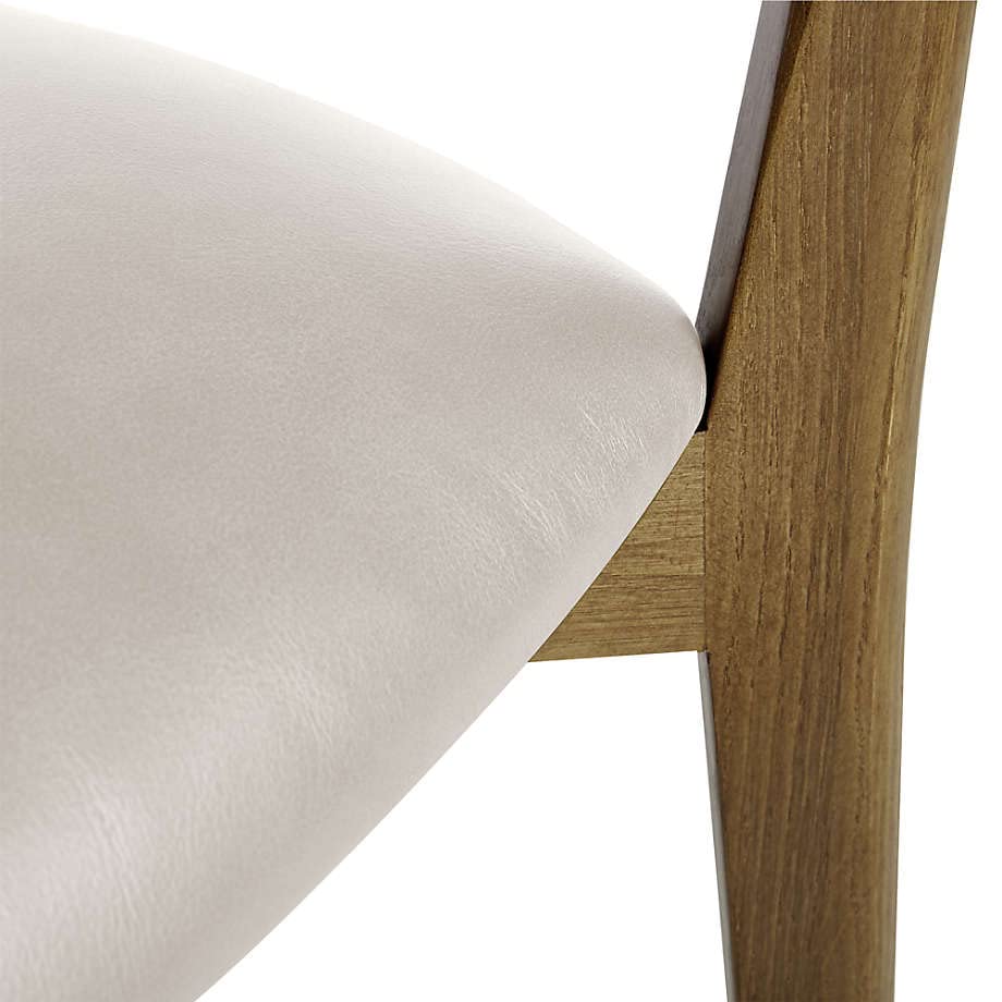 LSFH Unique Design Stone Round Back Dining Chair Accent Armchair with Solid Teak Wood Frame, Cream