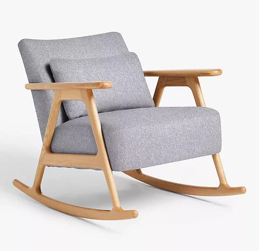 LSFH Luxury Design Traditional Hndricks Rocking Armchair Accent Chair with Solid Sagwan Wooden Legs Sofa Set for Small Apartments, Living Room or Bedroom (Set of 2 Chairs, Grey)
