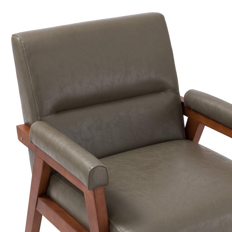 LSFH Unique Design True Innovations Mackenne Accent Chair, Ottoman Armchair with Solid Sagwan Wooden Frame Single Sofa Chair for Small Apartments, Living Room or Bedroom (1 Chair, Grey)