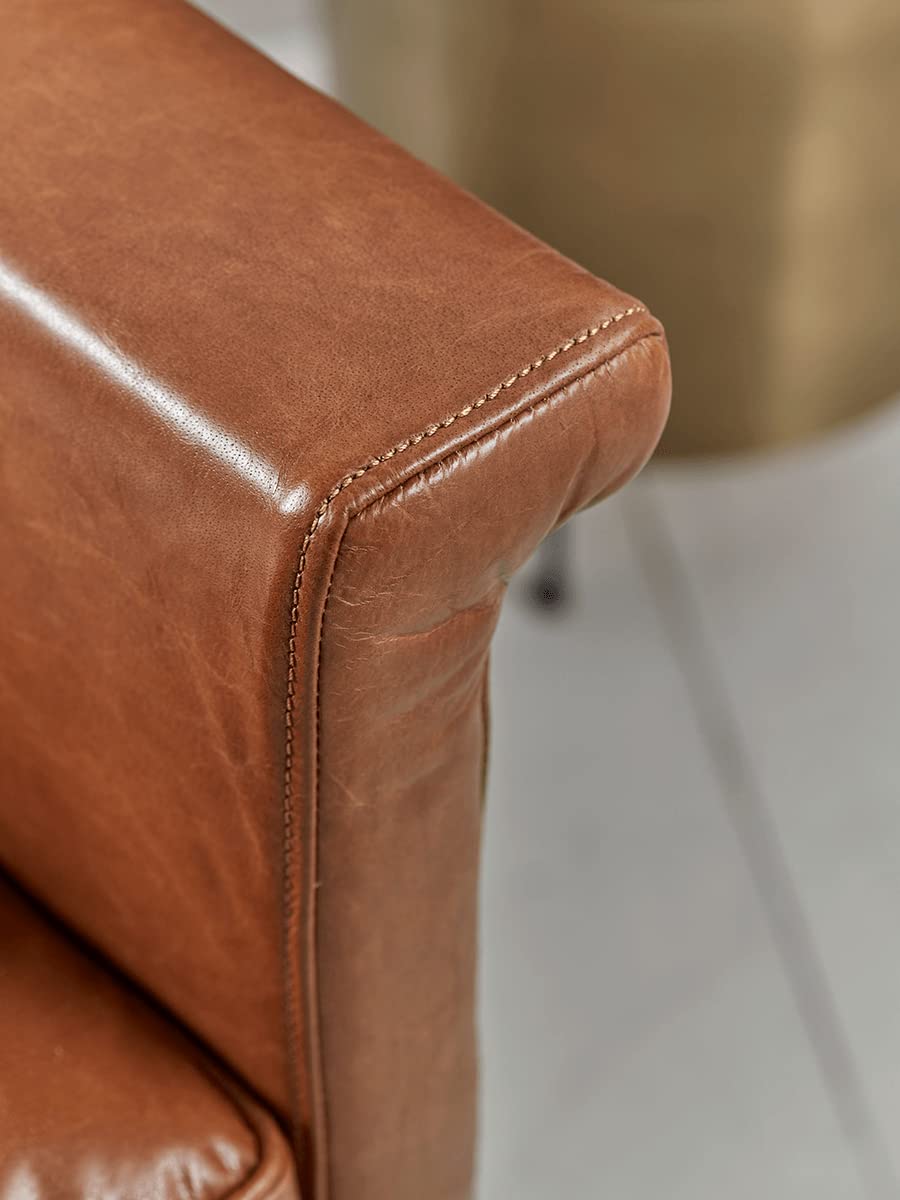 LSFH Unique Design True Innovations Buttoned Leatherette Accent Chair Armchair with Gold Stainless Steel Legs Single Sofa Chair for Small Apartments, Living Room or Bedroom (Set of 2 Chairs, Brown)