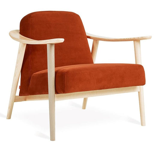 LSFH Unique Design Balticz Accent Chair Armchair with Solid Sagwan Wooden Frame Single Sofa Chair for Small Apartments, Living Room or Bedroom (Natural Finish, Dark Orange Set of 2 Chairs)