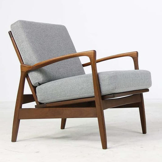LSFH Unique Design 1960s Organic Shape Fabric Accent Chair Armchair with Solid Sagwan Wooden Frame Single Sofa Chair for Small Apartments, Living Room or Bedroom (Set of 2 Chairs, Light Grey)