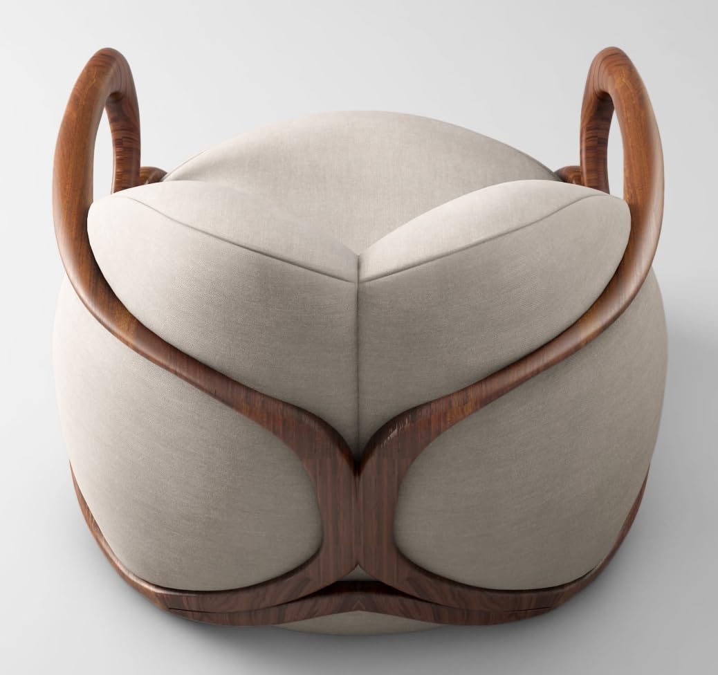 LSFH Unique Design Fabric Upholstered Huge Accent Chair, Armchair with Solid Sagwan Wooden Frame Single Sofa Chair for Small Apartments, Living Room or Bedroom (Set of 2 Chairs, Beige)