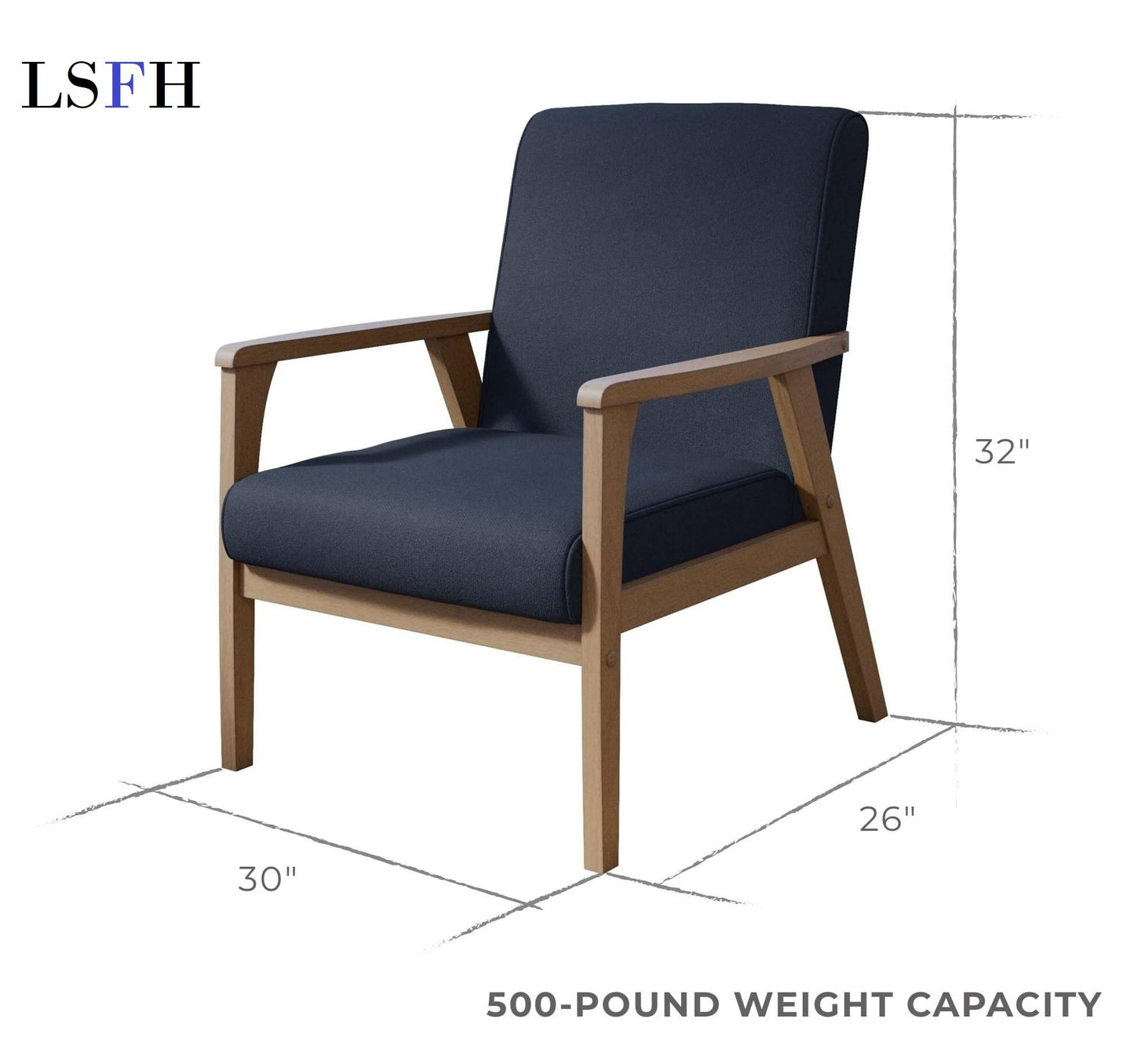 LSFH Unique Design True Innovations Brookside Fabric Accent Chair Armchair with Solid Sagwan Wooden Frame Single Sofa Chair for Small Apartments, Living Room or Bedroom (1 Chair, Grey)