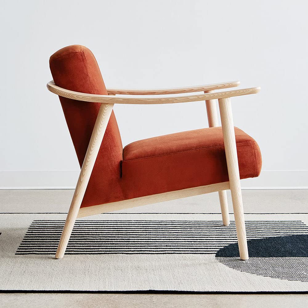 LSFH Unique Design Balticz Accent Chair Armchair with Solid Sagwan Wooden Frame Single Sofa Chair for Small Apartments, Living Room or Bedroom (Natural Finish, Dark Orange 1 Chair)
