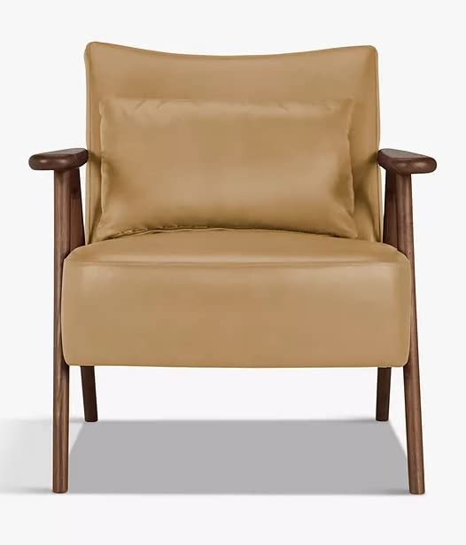 LSFH Unique Design Hendricks Leatherette Accent Chair Armchair with Solid Sagwan Wooden Frame Single Sofa Chair for Small Apartments, Living Room or Bedroom (Set of 2 Chairs, Light Brown)