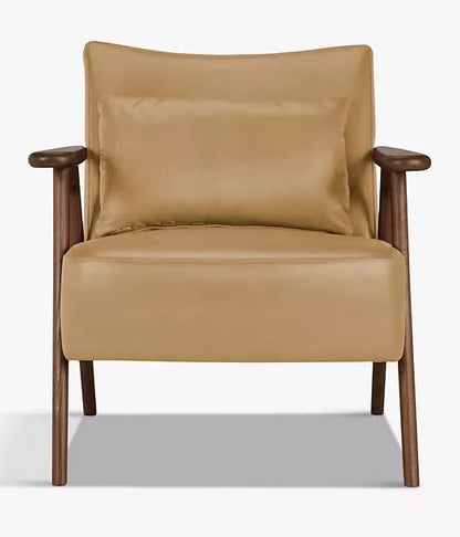 LSFH Unique Design True Innovations Hendricks Leatherette Accent Chair Armchair with Solid Sagwan Wooden Frame Single Sofa Chair for Small Apartments, Living Room or Bedroom (1 Chair, Light Brown)