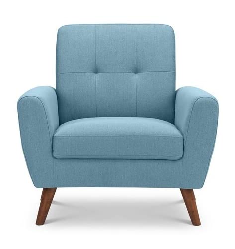 LSFH Unique Design True Innovations Wide Linen Fabric Accent Chair Armchair with Solid Sagwan Wooden Legs Single Sofa Chair for Small Apartments, Living Room or Bedroom (Set of 2 Chairs, Blue)