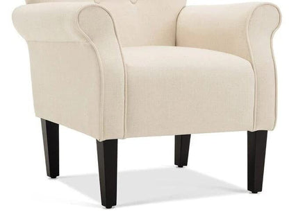 LSFH Unique Design Versatile Button Tufted Fabric Accent Chair Armchair with Solid Sagwan Wooden Frame Single Sofa Chair for Small Apartments, Living Room or Bedroom (Set of 2 Chairs, Cream)