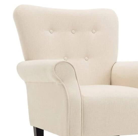 LSFH Unique Design Versatile Button Tufted Fabric Accent Chair Armchair with Solid Sagwan Wooden Frame Single Sofa Chair for Small Apartments, Living Room or Bedroom (1 Chair, Cream)