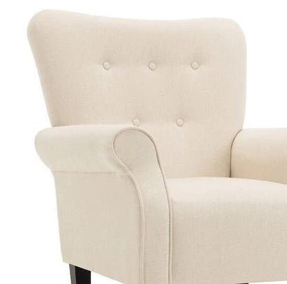 LSFH Unique Design Versatile Button Tufted Fabric Accent Chair Armchair with Solid Sagwan Wooden Frame Single Sofa Chair for Small Apartments, Living Room or Bedroom (1 Chair, Cream)