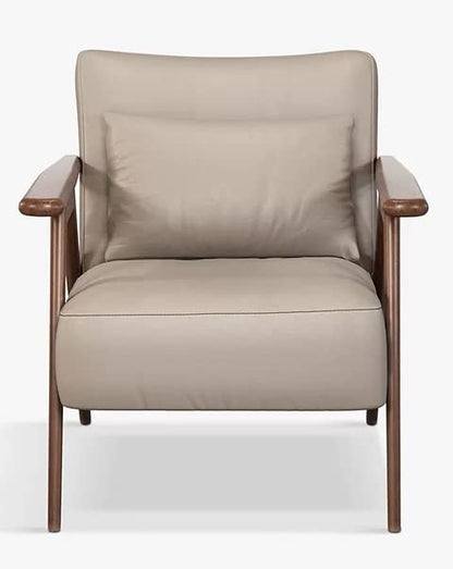 LSFH Unique Design True Innovations Hendricks Leatherette Accent Chair Armchair with Solid Sagwan Wooden Frame Single Sofa Chair for Small Apartments, Living Room or Bedroom (1 Chair, Beige)