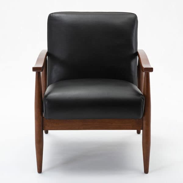 LSFH Unique Design Austin Caramel Leatherette Accent Chair Armchair with Solid Sagwan Wooden Frame Single Sofa Chair for Small Apartments, Living Room or Bedroom (Black, 1 Chair)