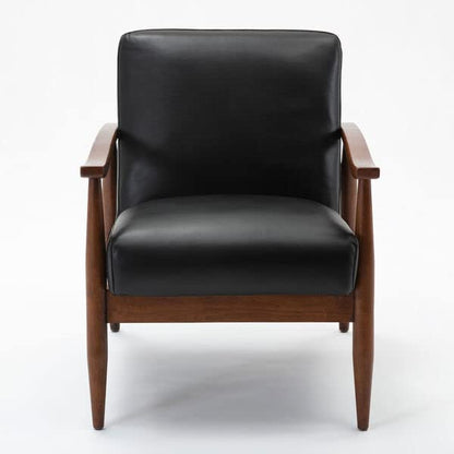 LSFH Unique Design Austin Caramel Leatherette Accent Chair Armchair with Solid Sagwan Wooden Frame Single Sofa Chair for Small Apartments, Living Room or Bedroom (Black, 1 Chair)