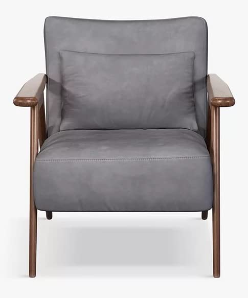 LSFH Unique Design True Innovations Hendricks Leatherette Accent Chair Armchair with Solid Sagwan Wooden Frame Single Sofa Chair for Small Apartments, Living Room or Bedroom (1 Chair, Light Grey)