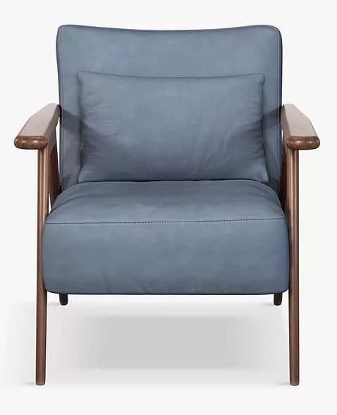 LSFH Unique Design True Innovations Hendricks Leatherette Accent Chair Armchair with Solid Sagwan Wooden Frame Single Sofa Chair for Small Apartments, Living Room or Bedroom (1 Chair, Sky Blue)
