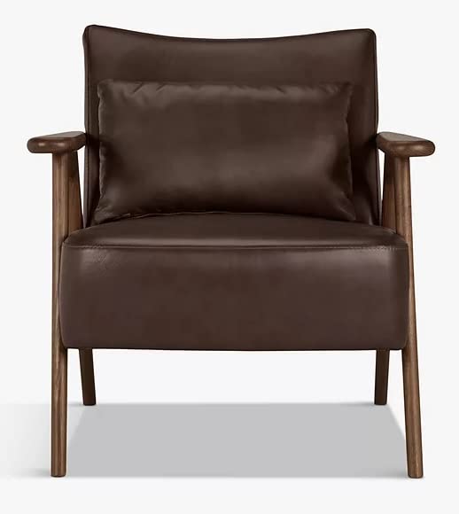 LSFH Unique Design True Innovations Hendricks Leatherette Accent Chair Armchair with Solid Sagwan Wooden Frame Single Sofa Chair for Small Apartments, Living Room or Bedroom (1 Chair, Dark Brown)