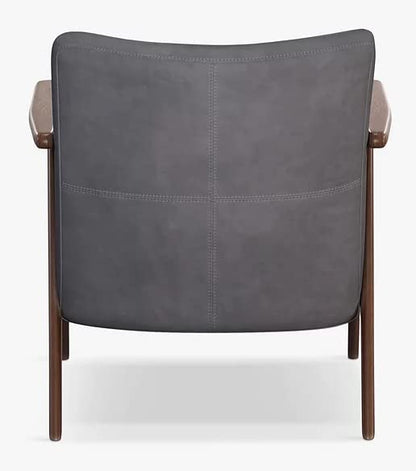 LSFH Unique Design True Innovations Hendricks Leatherette Accent Chair Armchair with Solid Sagwan Wooden Frame Single Sofa Chair for Small Apartments, Living Room or Bedroom (1 Chair, Light Grey)