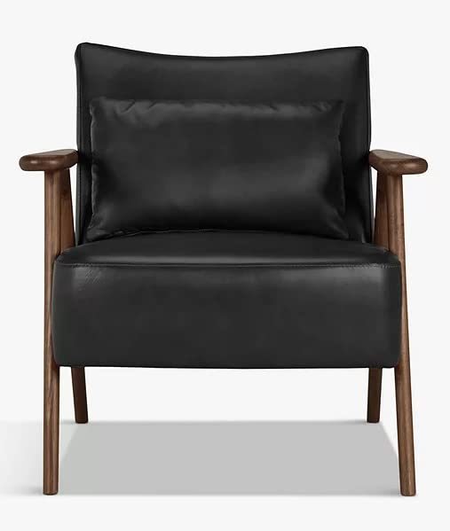 LSFH Unique Design True Innovations Hendricks Leatherette Accent Chair Armchair with Solid Sagwan Wooden Frame Single Sofa Chair for Small Apartments, Living Room or Bedroom (1 Chair, Black)