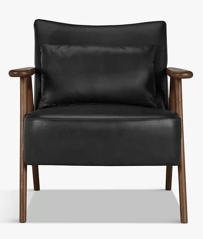 LSFH Unique Design True Innovations Hendricks Leatherette Accent Chair Armchair with Solid Sagwan Wooden Frame Single Sofa Chair for Small Apartments, Living Room or Bedroom (1 Chair, Black)