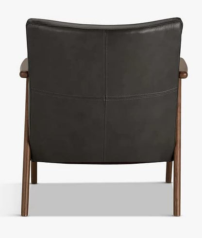 LSFH Unique Design True Innovations Hendricks Leatherette Accent Chair Armchair with Solid Sagwan Wooden Frame Single Sofa Chair for Small Apartments, Living Room or Bedroom (1 Chair, Grey)