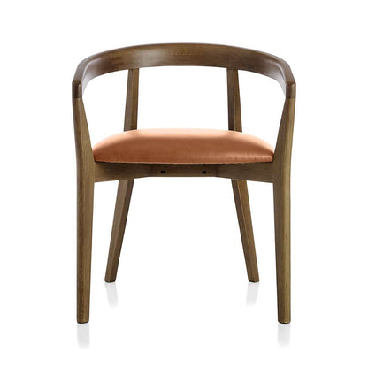 LSFH Unique Design Stone Round Back Dining Chair Accent Chair Armchair with Solid Sagwan Wooden Frame Single Sofa Chair for Small Apartments, Living Room or Bedroom (Set of 2 Chairs, Brown)