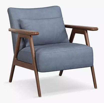 LSFH Unique Design True Innovations Hendricks Leatherette Accent Chair Armchair with Solid Sagwan Wooden Frame Single Sofa Chair for Small Apartments, Living Room or Bedroom (1 Chair, Sky Blue)