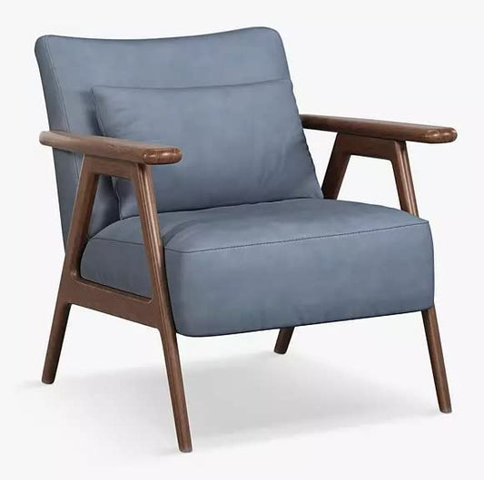 LSFH Unique Design True Innovations Hendricks Leatherette Accent Chair Armchair with Solid Sagwan Wooden Frame Single Sofa Chair for Small Apartments, Living Room or Bedroom (1 Chair, Sky Blue)