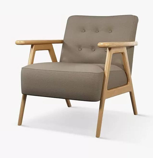 LSFH Luxury Design Traditional Hndricks Button Tufted Armchair Accent Chair with Solid Sagwan Wooden Legs Sofa Set for Small Apartments, Living Room or Bedroom (1 Chair, Dark Grey)