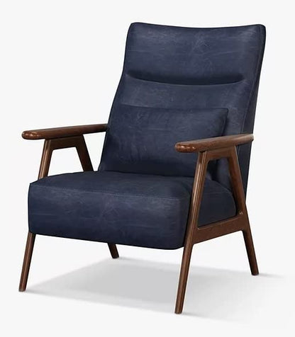 LSFH Unique Design True Innovations High Back Hendricks Leatherette Accent with Solid Sagwan Wooden Frame Single Sofa for Small Apartments, Living Room or Bedroom (1 Chair, Blue)