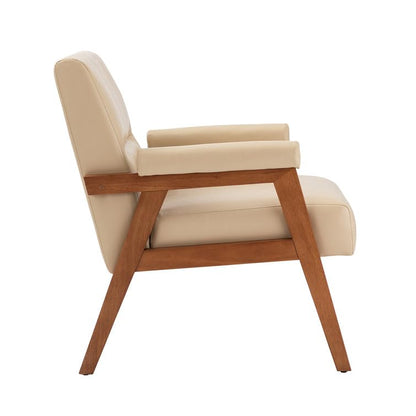 LSFH Unique Design True Innovations Mackenne Accent Chair, Ottoman Armchair with Solid Sagwan Wooden Frame Single Sofa Chair for Small Apartments, Living Room or Bedroom (Set of 2 Chairs, Beige)
