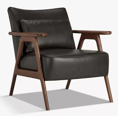 LSFH Unique Design True Innovations Hendricks Leatherette Accent Chair Armchair with Solid Sagwan Wooden Frame Single Sofa Chair for Small Apartments, Living Room or Bedroom (1 Chair, Grey)