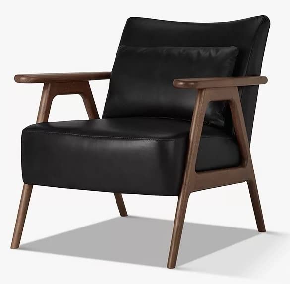 LSFH Unique Design True Innovations Hendricks Leatherette Accent Chair Armchair with Solid Sagwan Wooden Frame Single Sofa Chair for Small Apartments, Living Room or Bedroom (Set of 2 Chairs, Black)