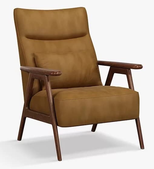 LSFH Unique Design True Innovations High Back Hendricks Leatherette Accent with Solid Sagwan Wooden Frame Single Sofa for Small Apartments, Living Room or Bedroom (Set of 2 Chairs, Tan)