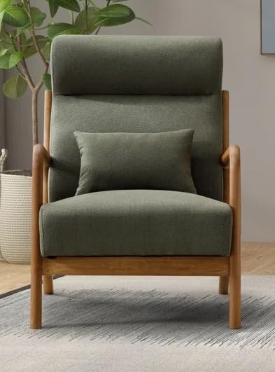 LSFH Unique Design Fabric Upholstered Vegaz Accent Chair with Solid Sagwan Wooden Frame Single Sofa Chair for Small Apartments, Living Room or Bedroom (Set of 2 Chairs, Grey)