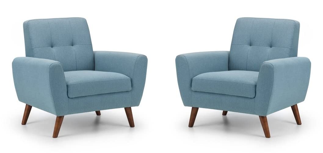 LSFH Unique Design True Innovations Wide Linen Fabric Accent Chair Armchair with Solid Sagwan Wooden Legs Single Sofa Chair for Small Apartments, Living Room or Bedroom (Set of 2 Chairs, Blue)