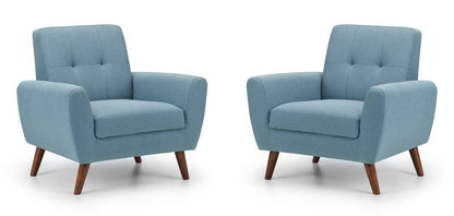 LSFH Unique Design True Innovations Wide Linen Fabric Accent Chair Armchair with Solid Sagwan Wooden Legs Single Sofa Chair for Small Apartments, Living Room or Bedroom (Set of 2 Chairs, Blue)