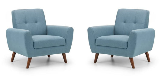 LSFH Unique Design True Innovations Wide Linen Fabric Accent Chair Armchair with Solid Sagwan Wooden Legs Single Sofa Chair for Small Apartments, Living Room or Bedroom (Set of 2 Chairs, Blue)