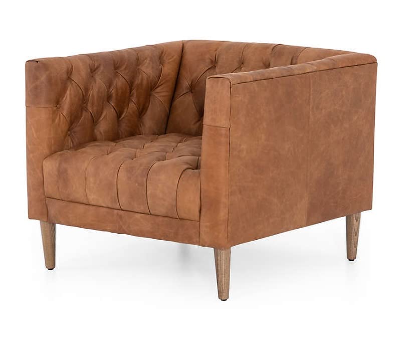 LSFH Unique Design Rollins Button Tufted Accent Chair Armchair with Solid Sagwan Wooden Legs Single Sofa Chair for Small Apartments, Living Room or Bedroom (Set of 2 Chairs, Brown)