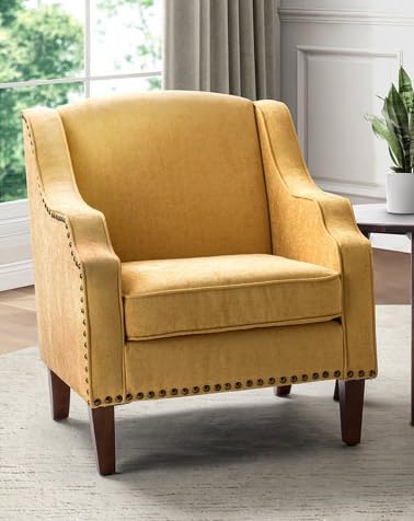 LSFH Unique Design True Innovations Aleithz Accent Chair, Armchair with Solid Sagwan Wooden Frame Single Sofa Chair for Small Apartments, Living Room or Bedroom (1 Chair, Yellow)