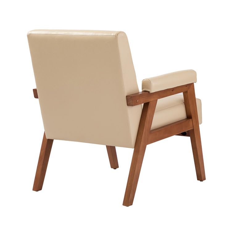 LSFH Unique Design True Innovations Mackenne Accent Chair, Ottoman Armchair with Solid Sagwan Wooden Frame Single Sofa Chair for Small Apartments, Living Room or Bedroom (1 Chair, Beige)