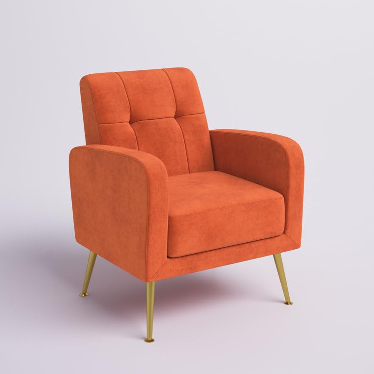 LSFH Unique Design True Innovations Florianaz Accent Chair, Armchair with Solid Sagwan Wooden Frame Single Sofa Chair for Small Apartments, Living Room or Bedroom (1 Chair, Orange)